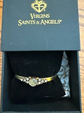 Virgins Saints & Angels Fay Winged Cuff. Gold Bracelet with Crystal Accents